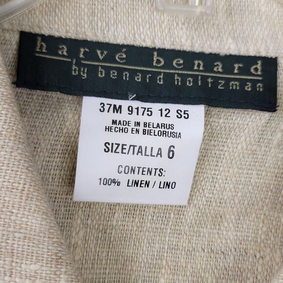 Vintage Harvé Benard Beige Linen Button-Up 6 Long Sleeve Lightweight Deadstock - Picture 2 of 9